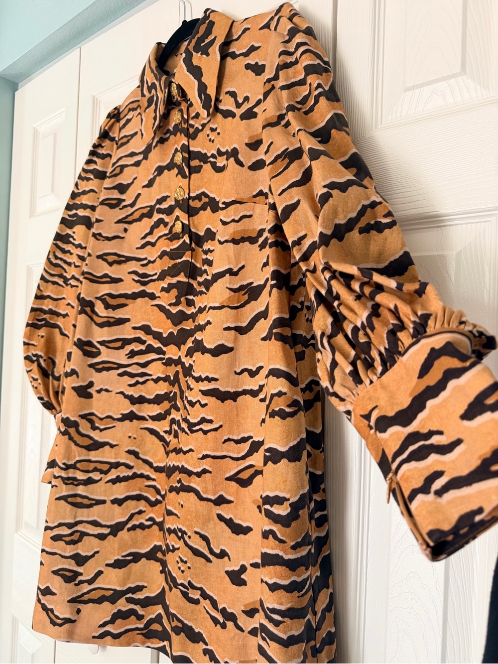 Zimmermann 100% Linen Tiger-Print Mini Dress in Tan and Black - Picture 6 of 12